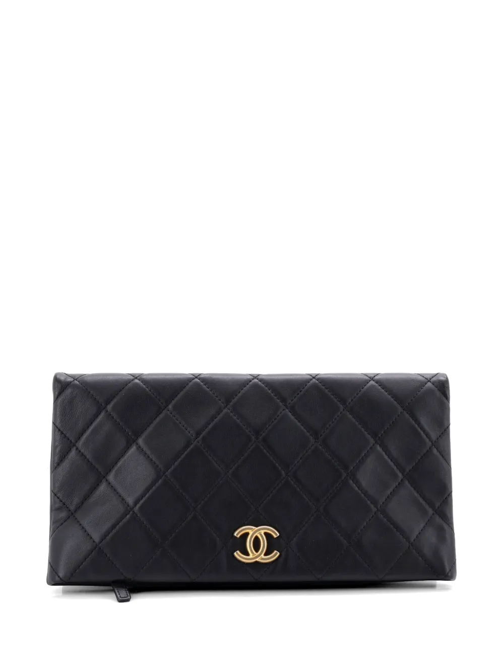 CHANEL Pre-Owned Clutch CC Foldover grande in pelle di agnello trapuntata - Nero