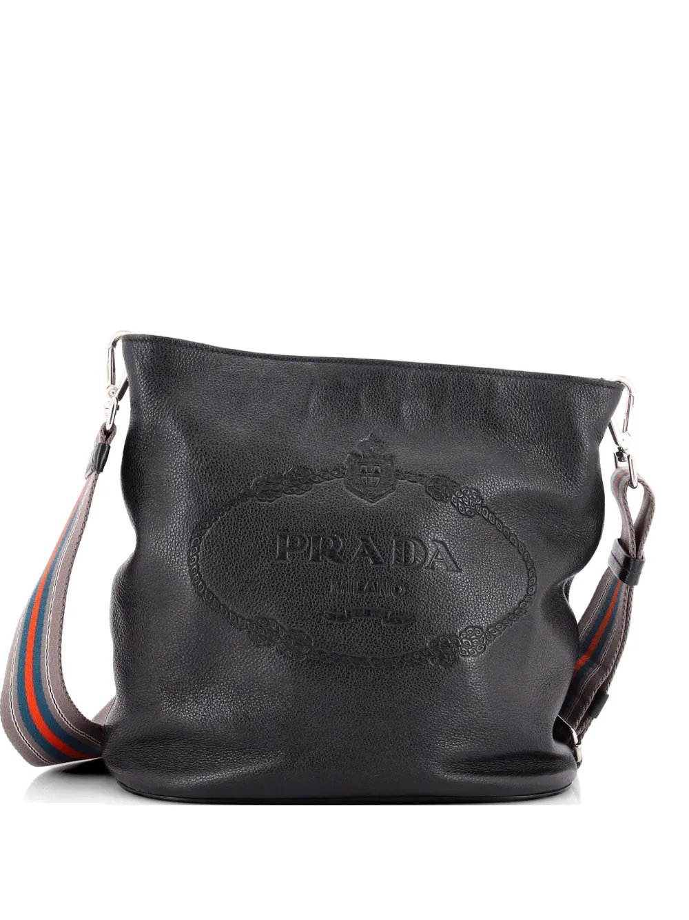 Prada Pre-Owned Logo Messenger Bag Vitello Phenix Medium bucket bag - Black