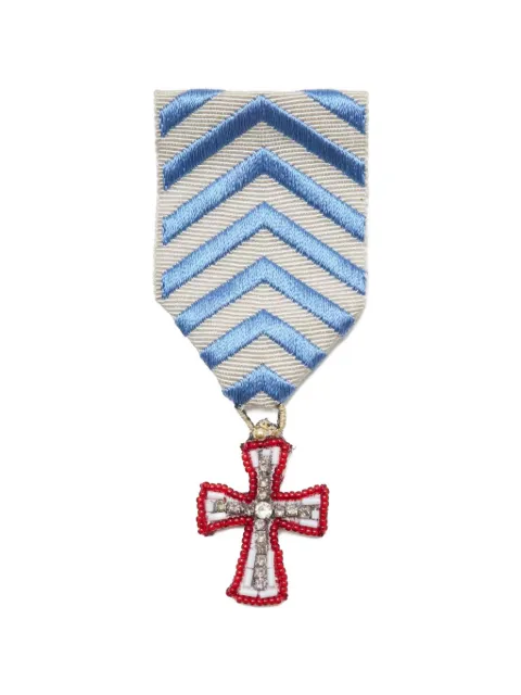 Undercover beaded-cross chevron-ribbon medal brooch