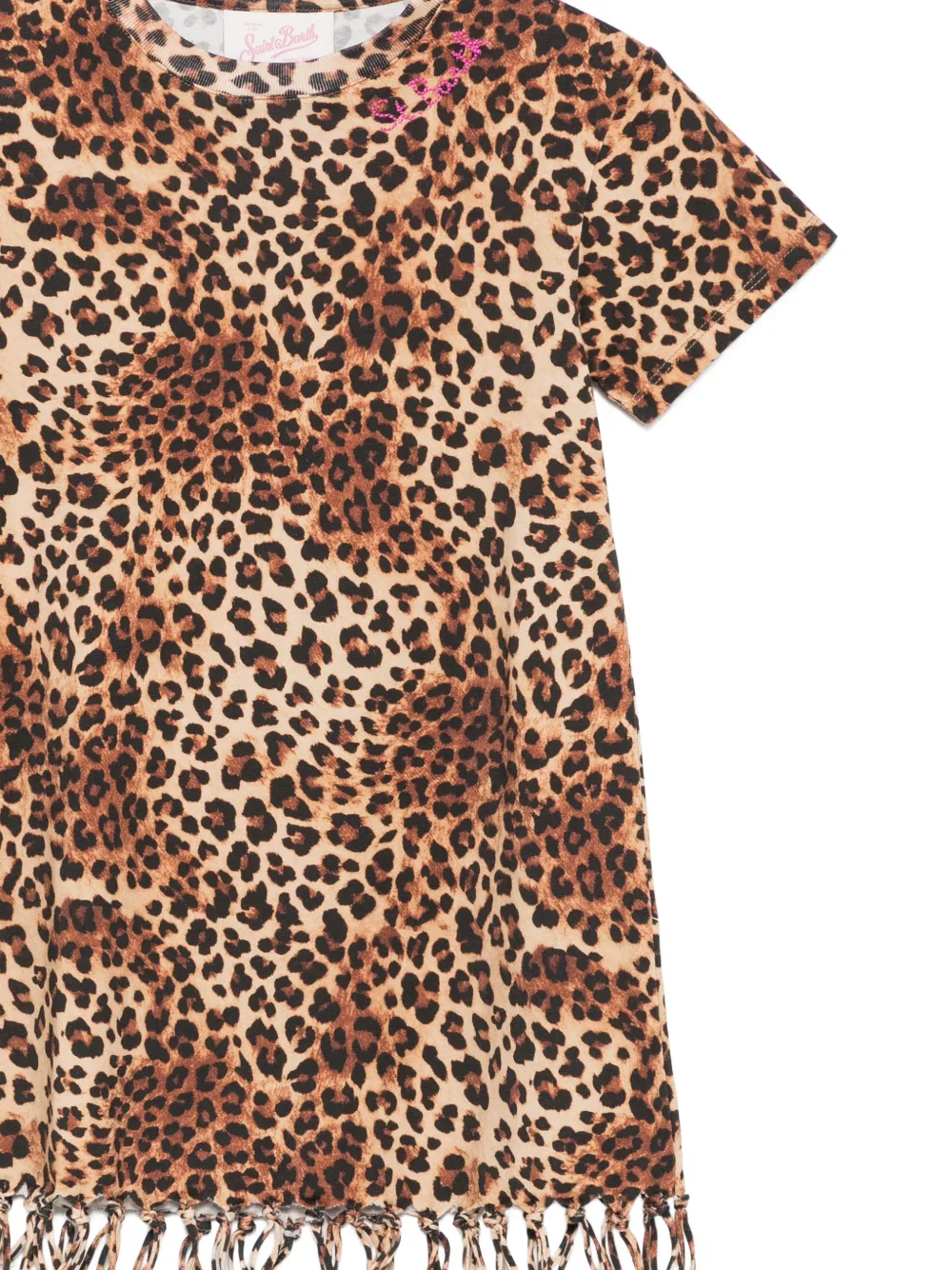 MC2 Saint Barth Kids Abbey jurk met luipaardprint en franje Beige