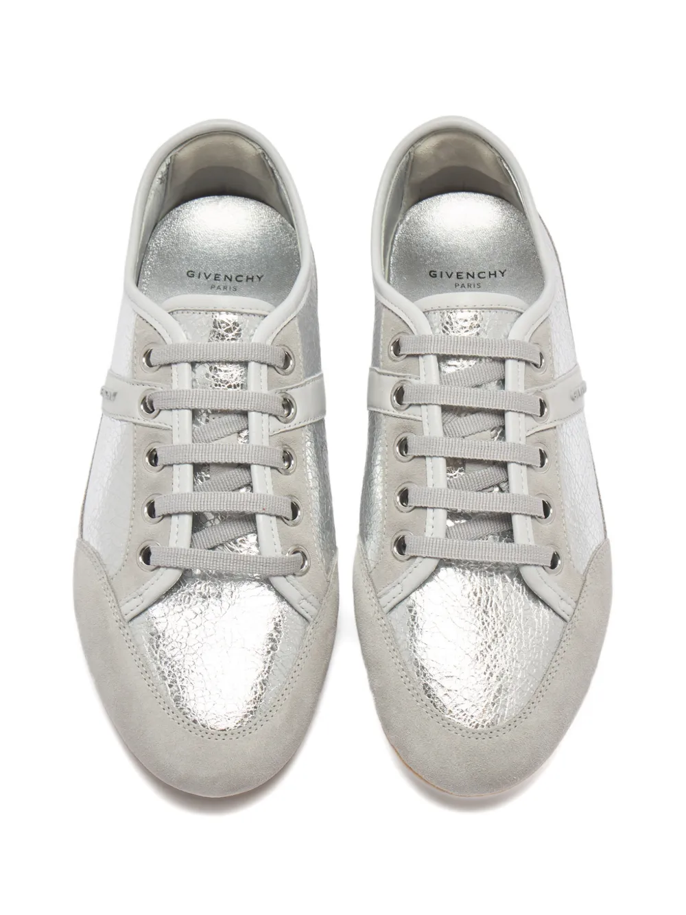 Givenchy Slim metallic-effect panelled lace-up sneakers Zilver