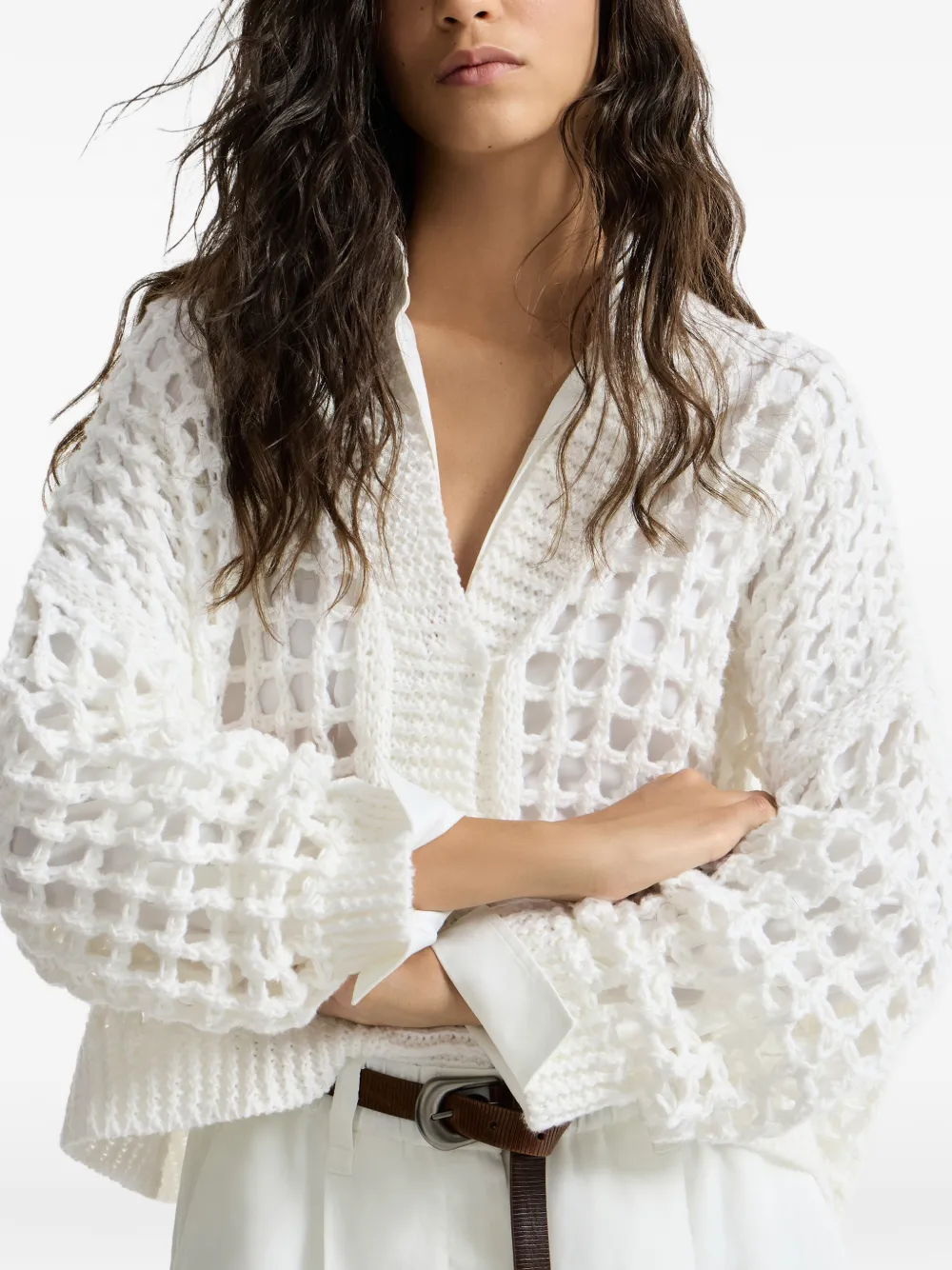 Brunello Cucinelli Juten en katoenen vest Wit