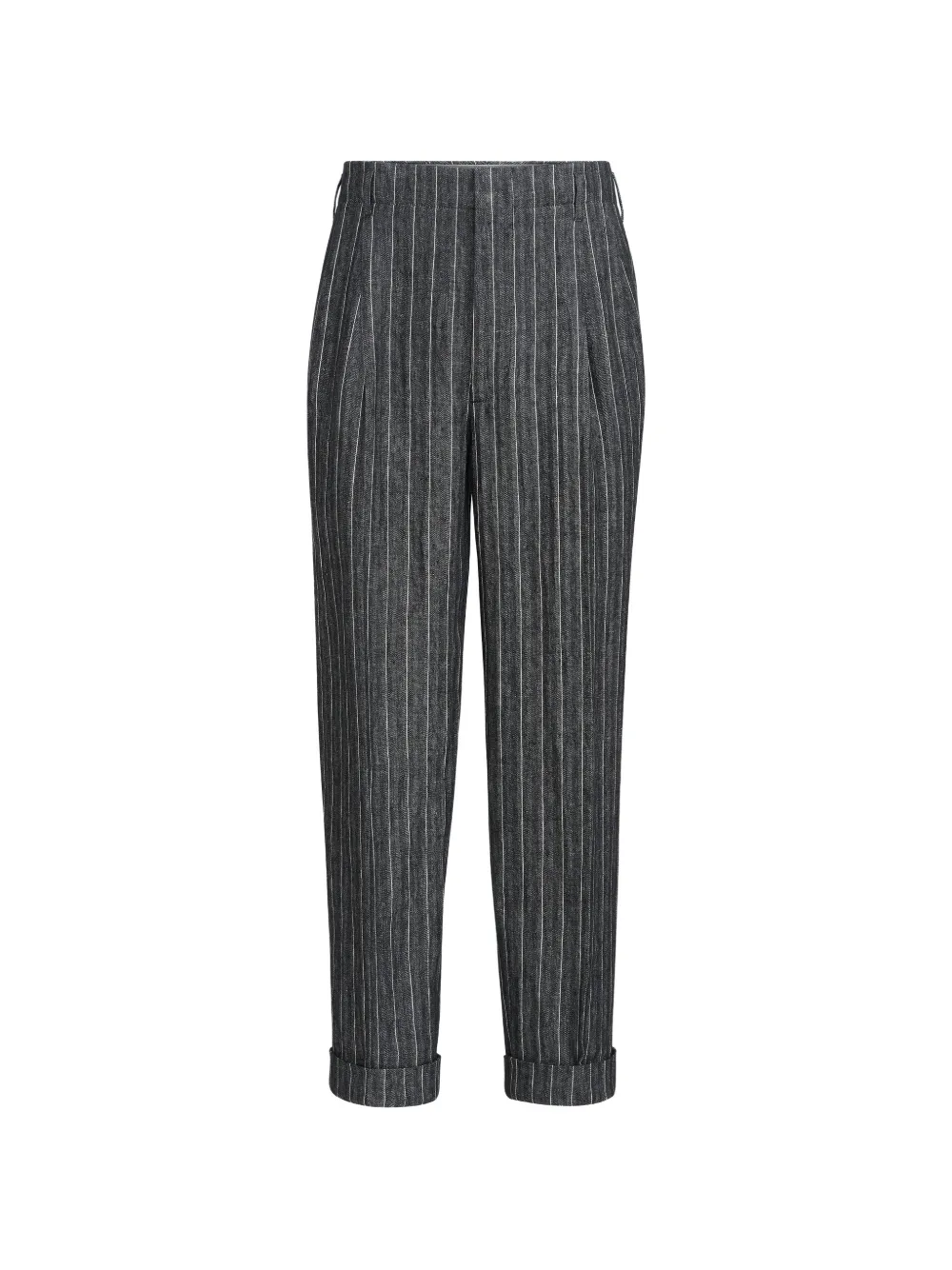 Brunello Cucinelli linen chalk stripe chevron trousers with double pleats - Grau