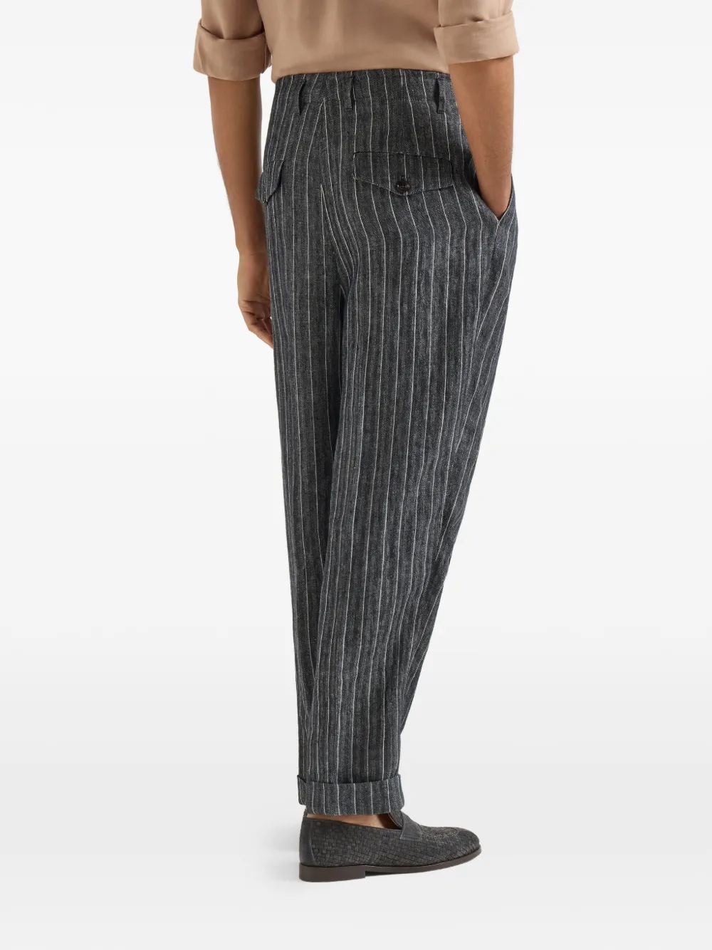 Brunello Cucinelli Linnen krijtstreep chevron broek met dubbele plooien Grijs