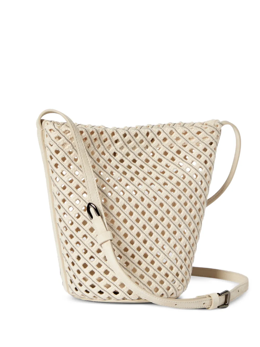 Brunello Cucinelli Duo pouch bag in precious cotton net - Toni neutri