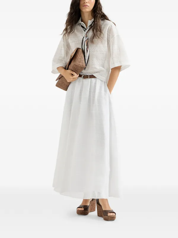Brunello Cucinelli Cotton Organza Broderie Anglaise Cropped Polo