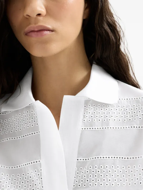 BRUNELLO CUCINELLI 半袖ボレロ オフホワイト Brunello Cucinelli Cotton Organza Broderie Anglaise Cropped Polo