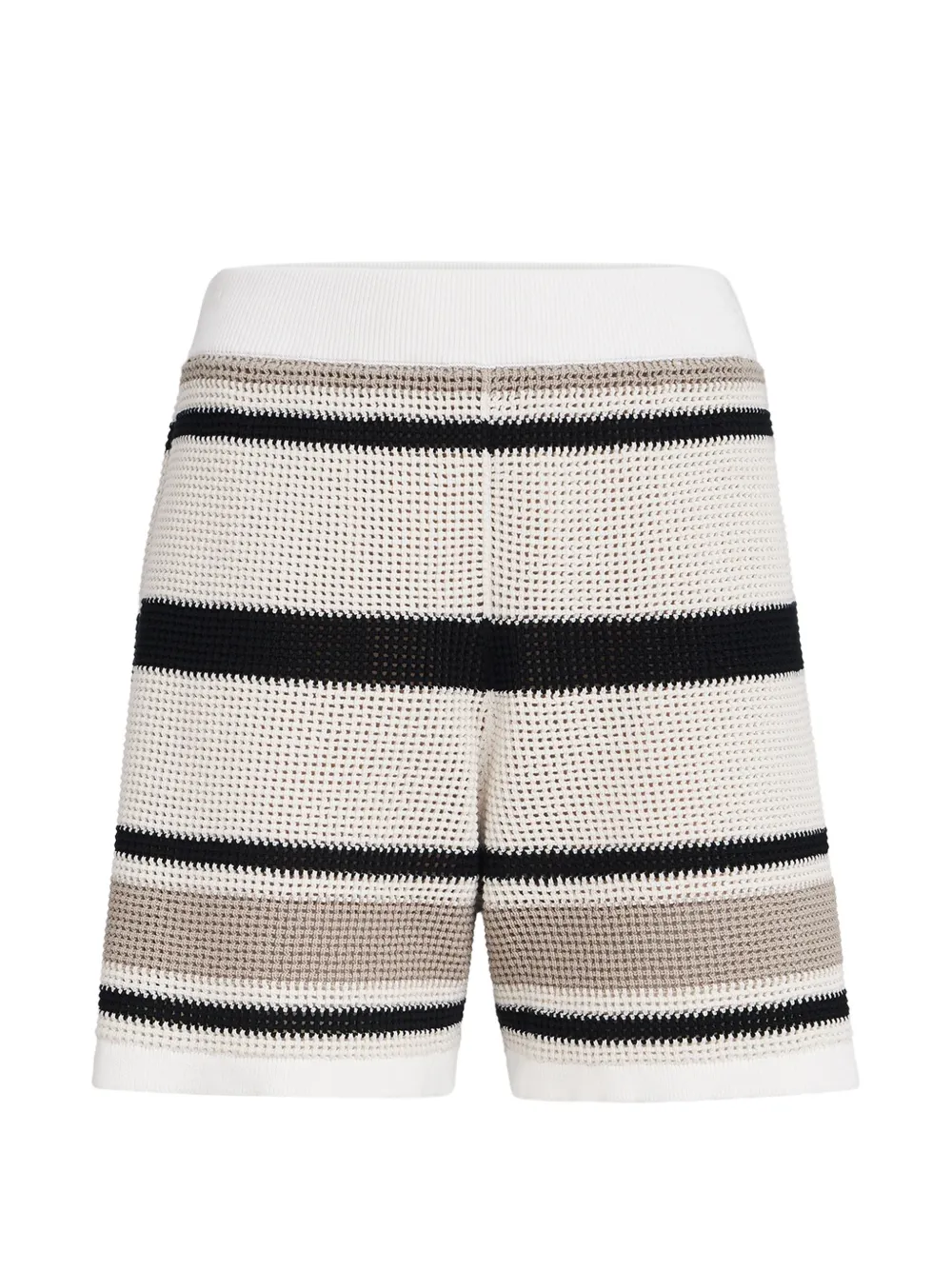 Brunello Cucinelli Striped Cotton Net Knit Shorts In Brown
