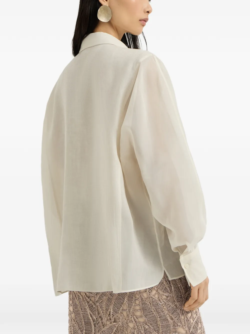Brunello Cucinelli Linnen en katoenen organza blouse Wit