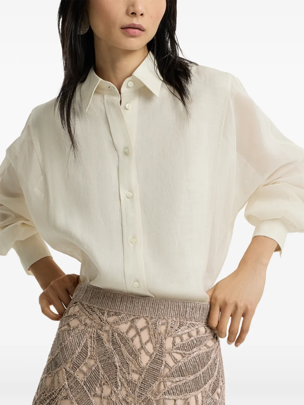Brunello Cucinelli Linnen en katoenen organza blouse Wit