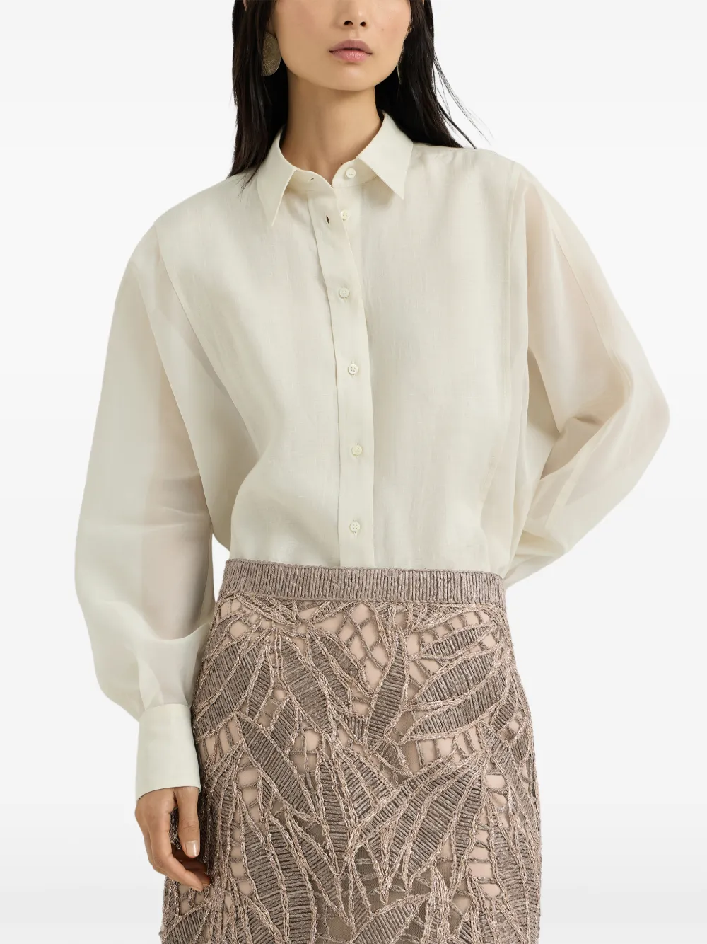 Brunello Cucinelli Linnen en katoenen organza blouse Wit