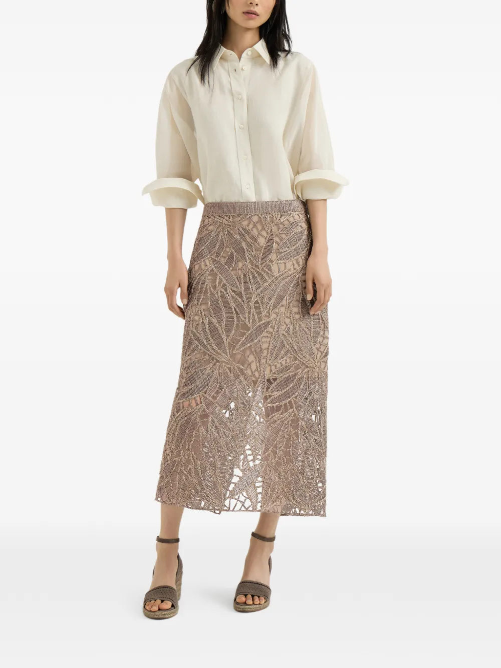 Brunello Cucinelli Linnen en katoenen organza blouse Wit