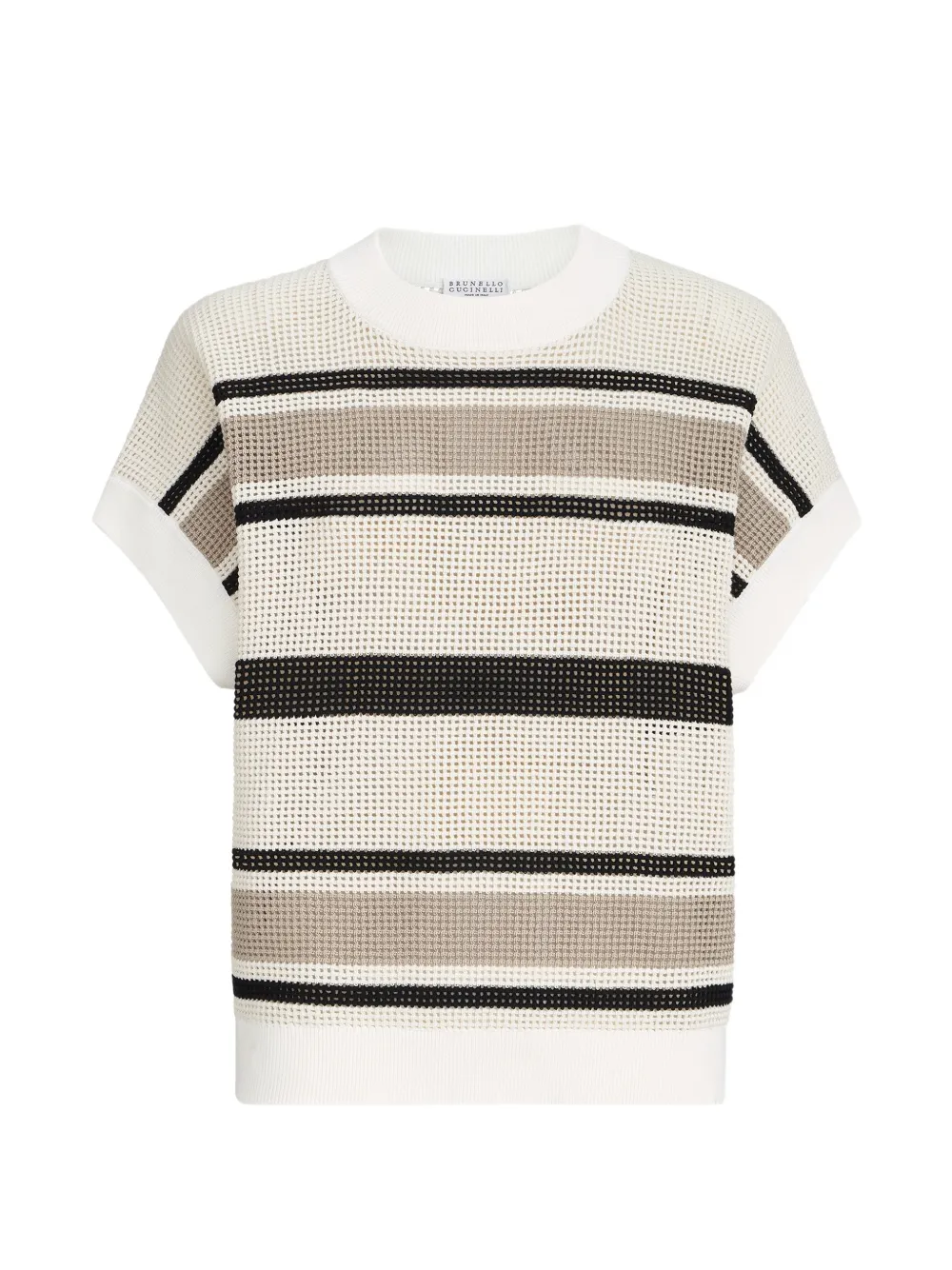Brunello Cucinelli striped cotton net knit T-shirt - Toni neutri