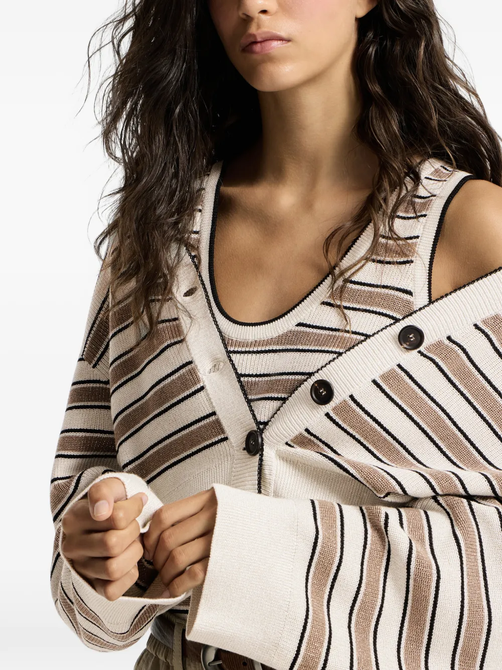 Brunello Cucinelli Katoenen vest met mousserende strepen Beige