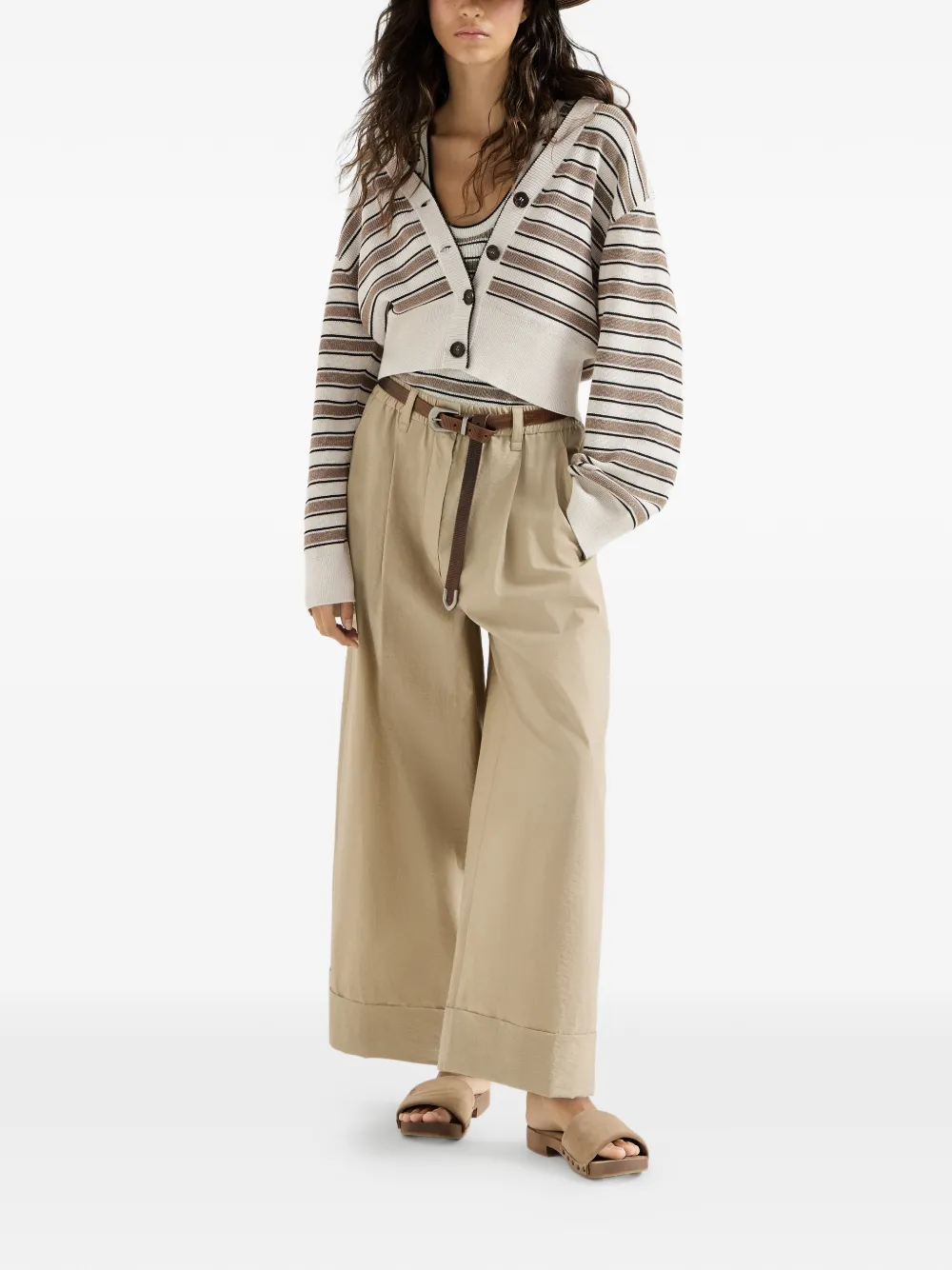 Brunello Cucinelli Katoenen vest met mousserende strepen Beige