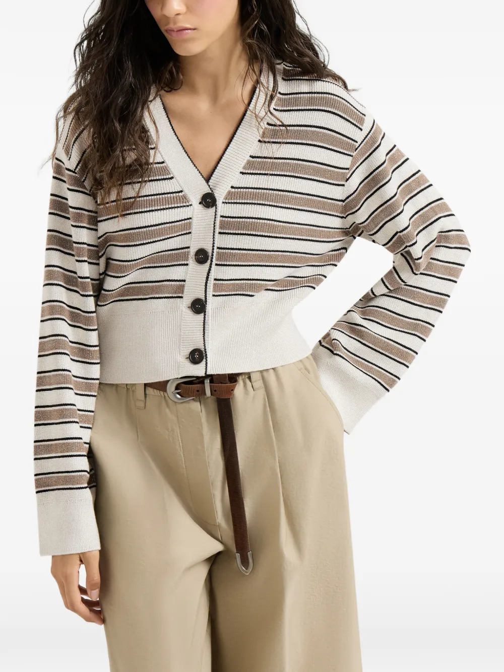 Brunello Cucinelli Katoenen vest met mousserende strepen Beige