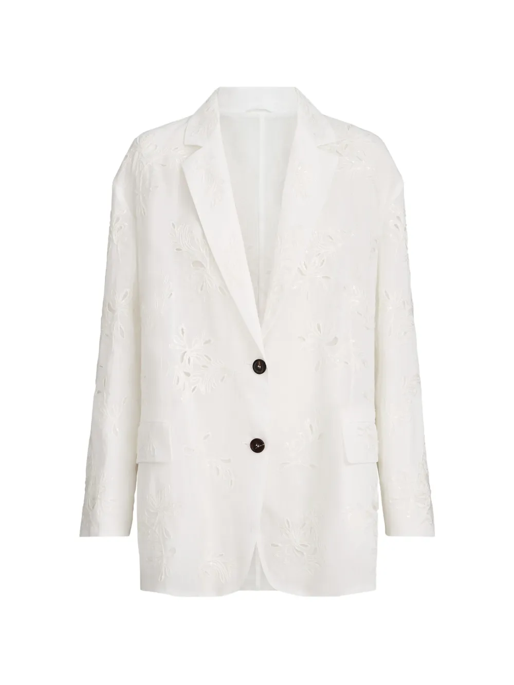 Brunello Cucinelli cotton organza blazer with dazzling broderie anglaise with Monili - Bianco