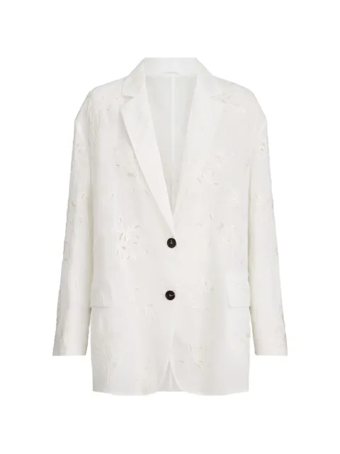 Brunello Cucinelli blazer de organza con bordado inglés brillante y detalle Monili