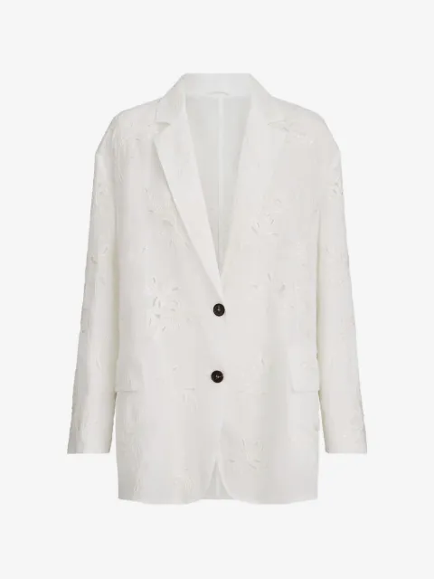 Brunello Cucinelli blazer en coton et organza à broderie anglaise et finitions métallisées