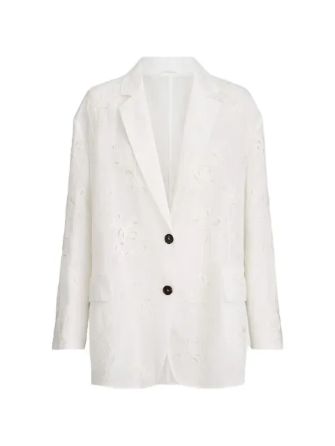 Brunello Cucinelli cotton organza blazer with dazzling broderie anglaise with Monili