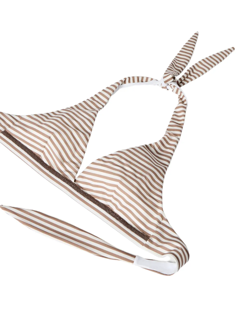 Brunello Cucinelli Gestreepte techno jersey bikinitop met afwerking Beige