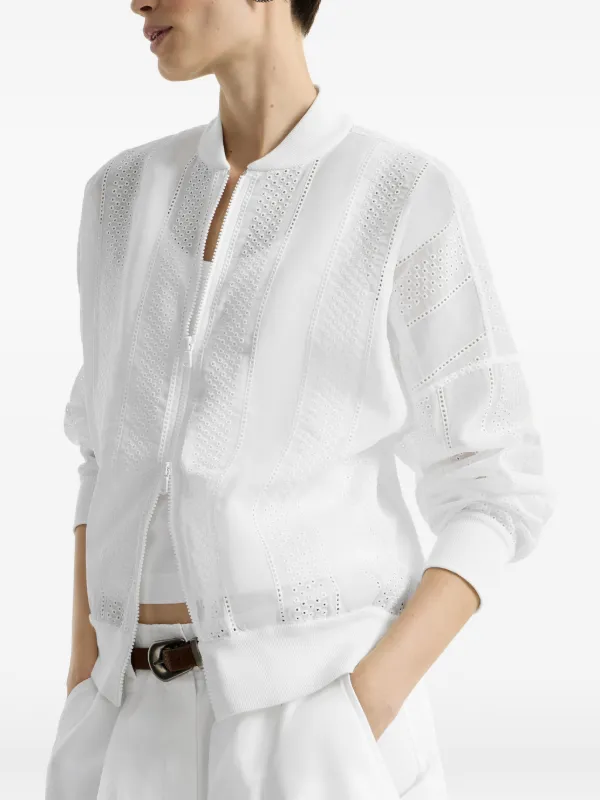 Brunello Cucinelli アイレットレース ボンバージャケット | ホワイト