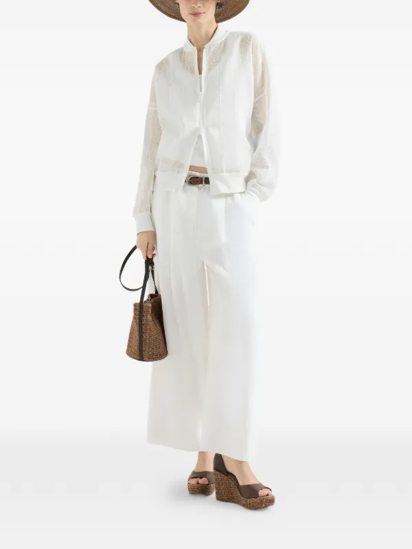 Brunello Cucinelli アイレットレース ボンバージャケット | ホワイト