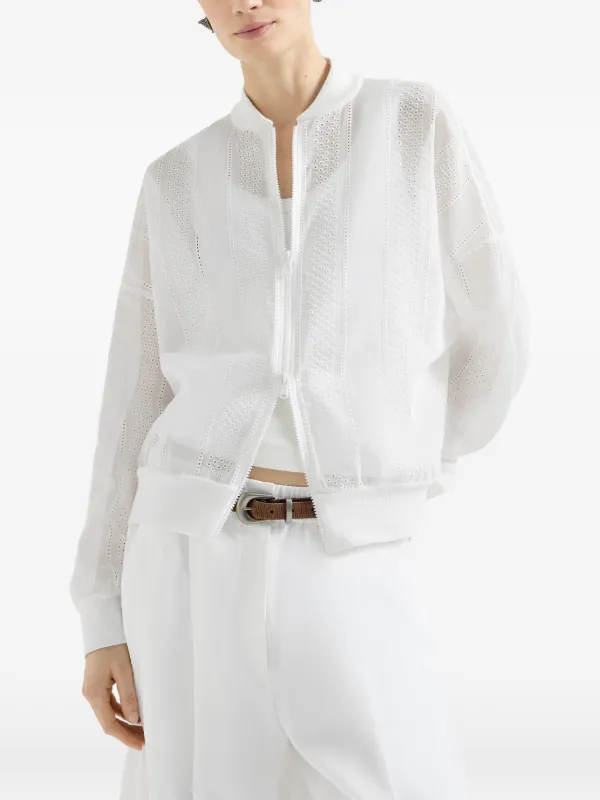 【極上品】23SS 定価32万 ブルネロクチネリ 春夏物 レース ボンバーJKT Brunello Cucinelli アイレットレース ボンバージャケット | ホワイト