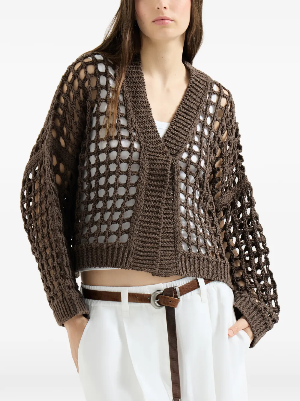 Brunello Cucinelli Juten en katoenen vest Bruin