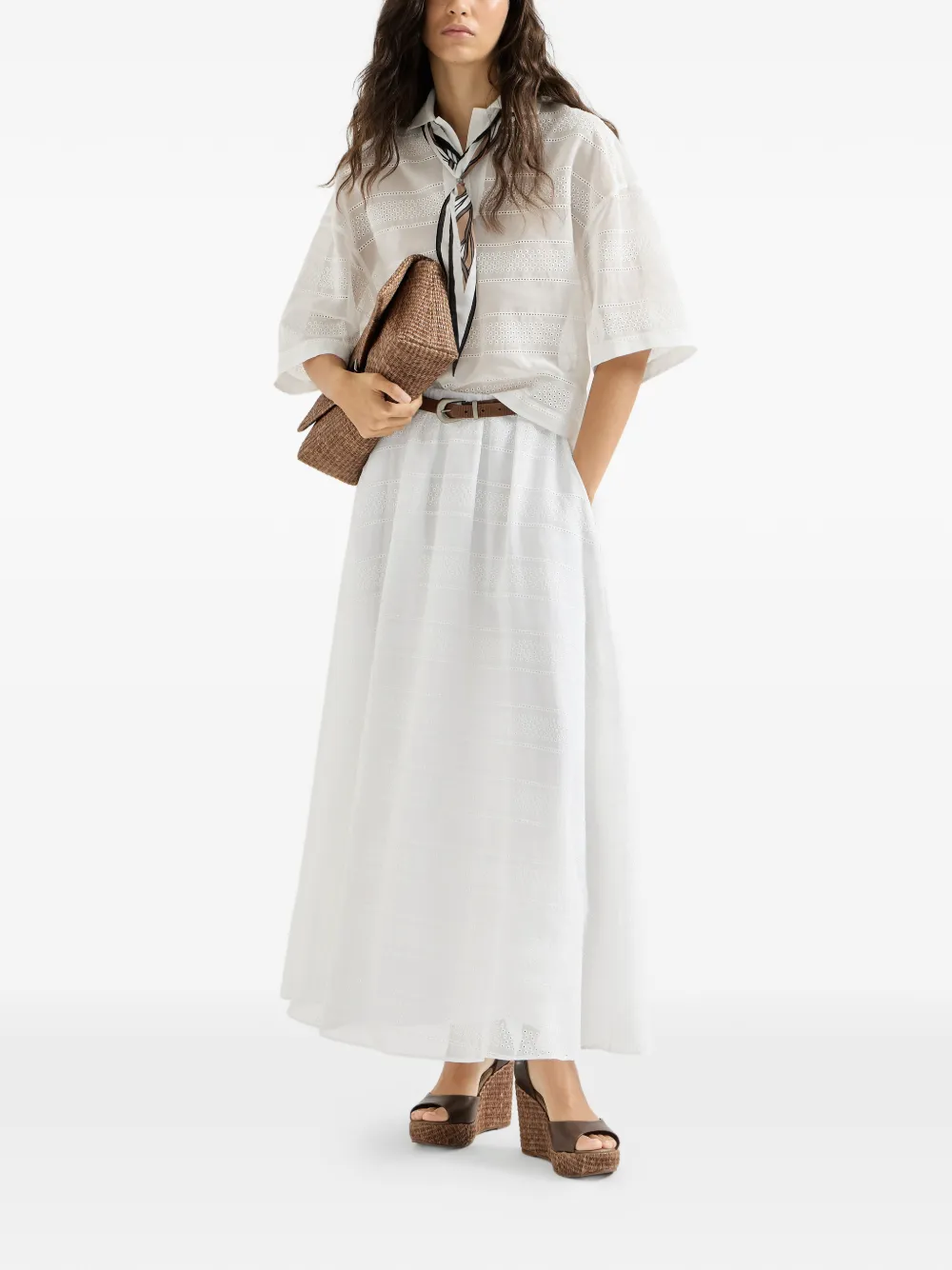 Brunello Cucinelli Broderie anglaise rok Wit