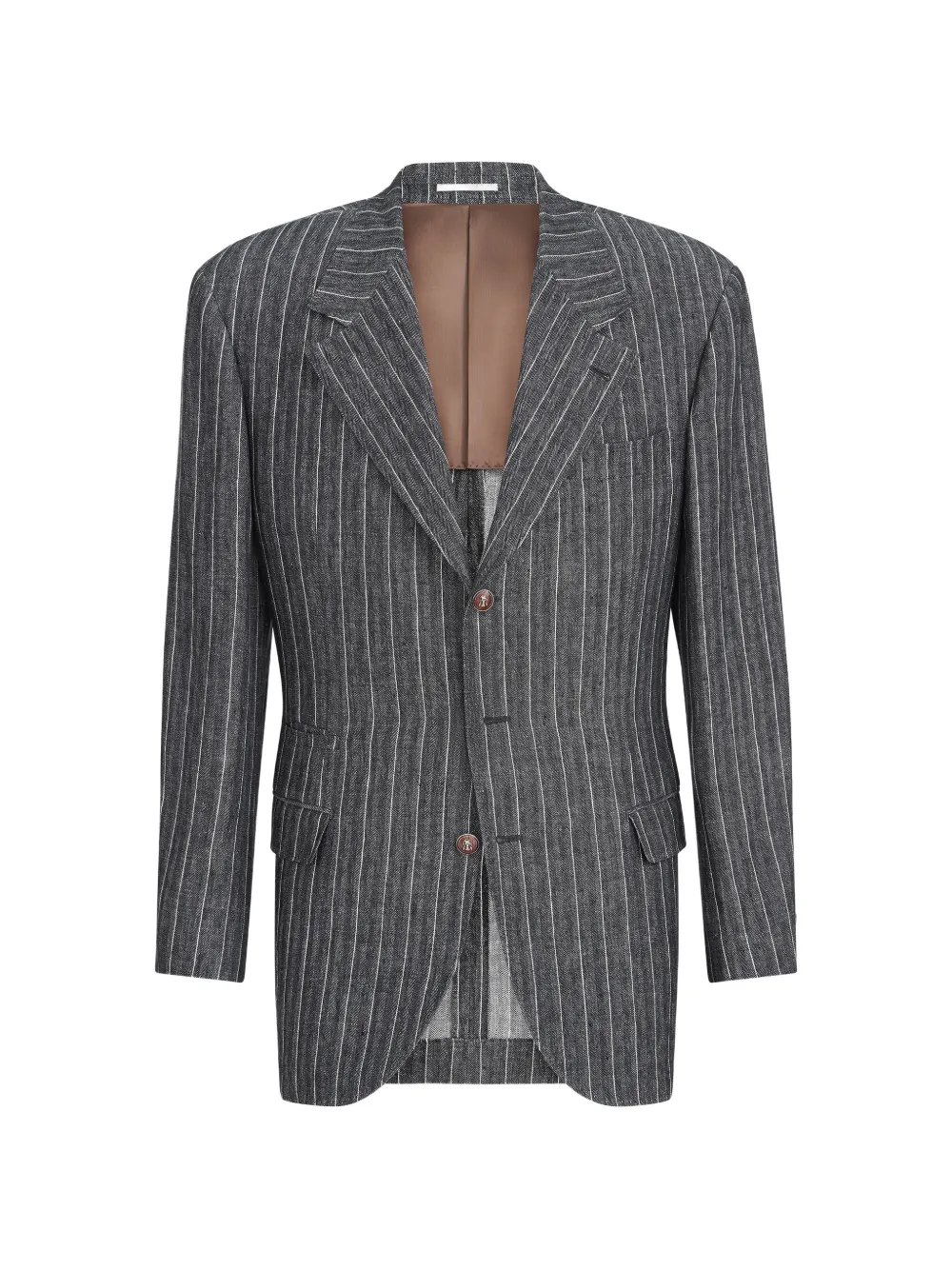 Brunello Cucinelli linen chalk stripe chevron Tailor blazer with metal buttons - Grey