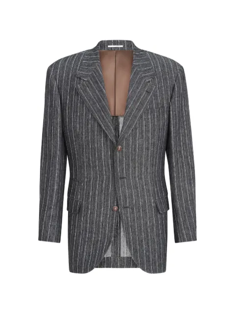 Brunello Cucinelli linen chalk stripe chevron Tailor blazer with metal buttons