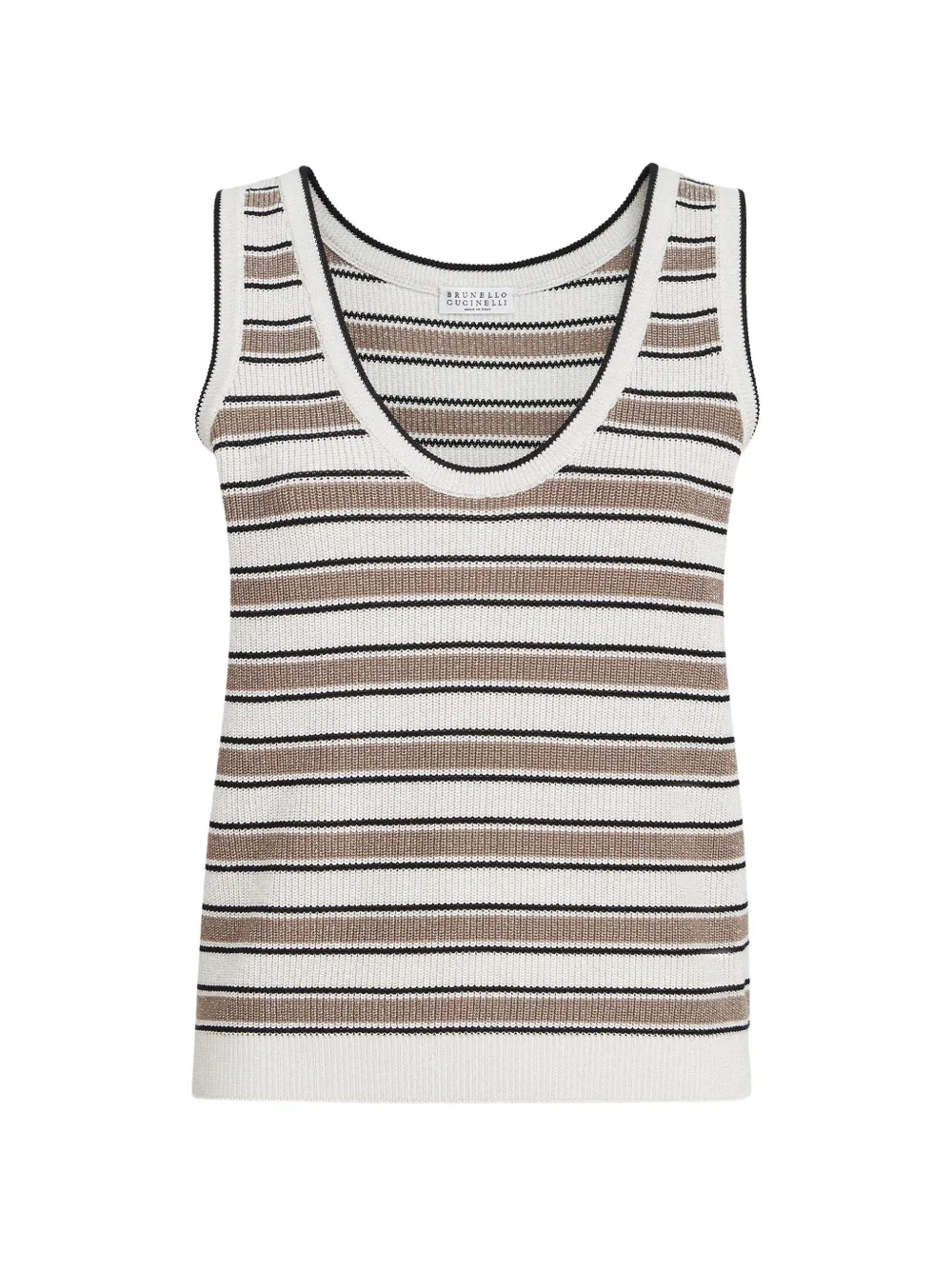 Brunello Cucinelli cotton knit top with sparkling stripes - Toni neutri