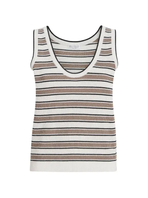 Brunello Cucinelli cotton knit top with sparkling stripes