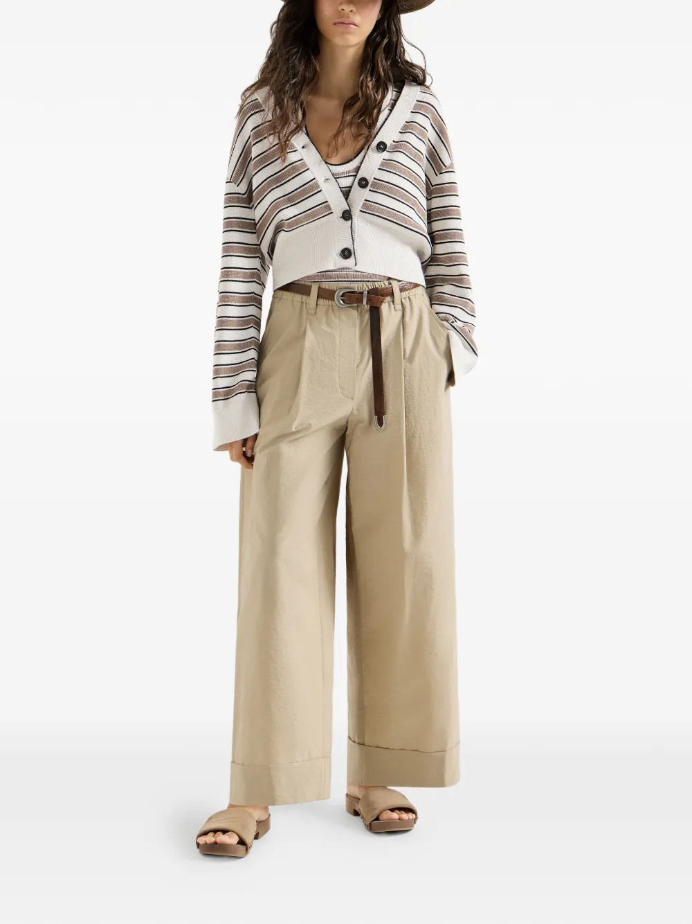 Brunello Cucinelli Katoenen gebreide top met glinsterende strepen Beige
