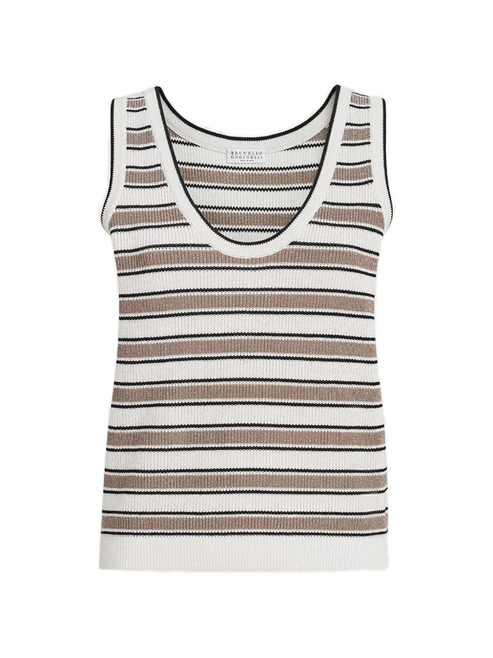 Brunello Cucinelli Katoenen gebreide top met glinsterende strepen Beige