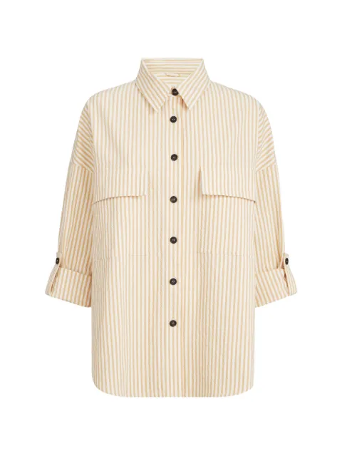 Brunello Cucinelli techno-cotton striped seersucker shirt with monili
