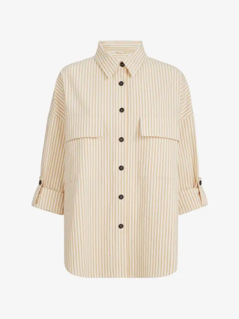 Brunello Cucinelli techno-cotton striped seersucker shirt with Monili