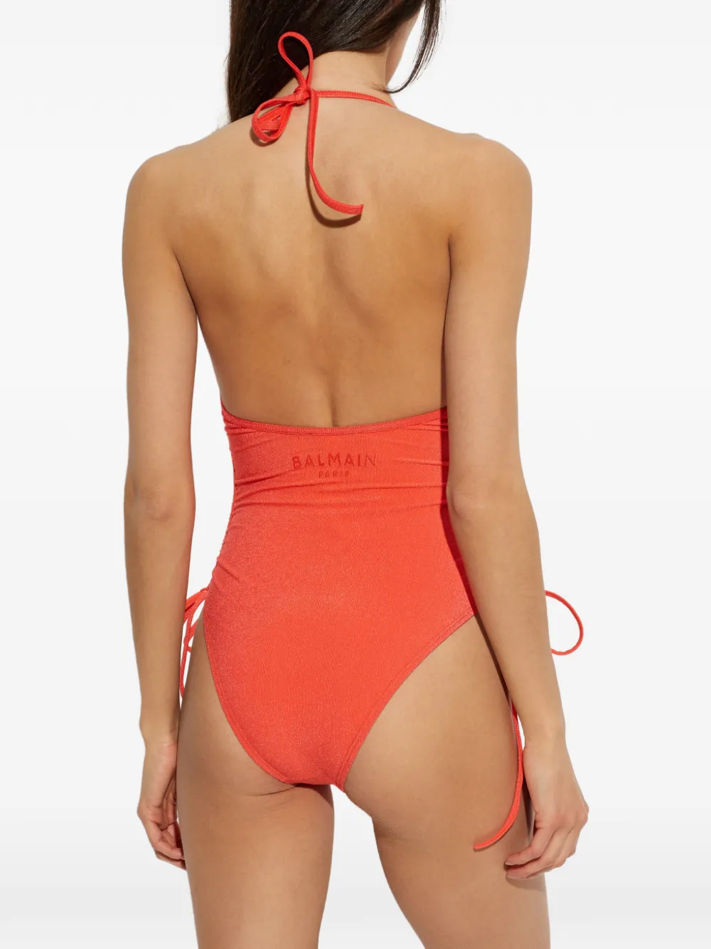 Balmain Badpak met halternek en gestrikte zijkant Oranje