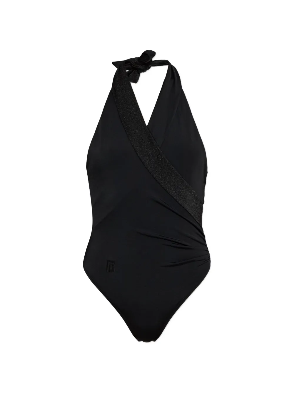 Balmain glitter-trim wrap-style swimsuit - Schwarz