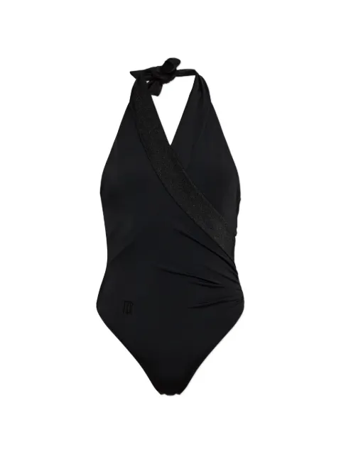 Balmain glitter-trim wrap-style swimsuit