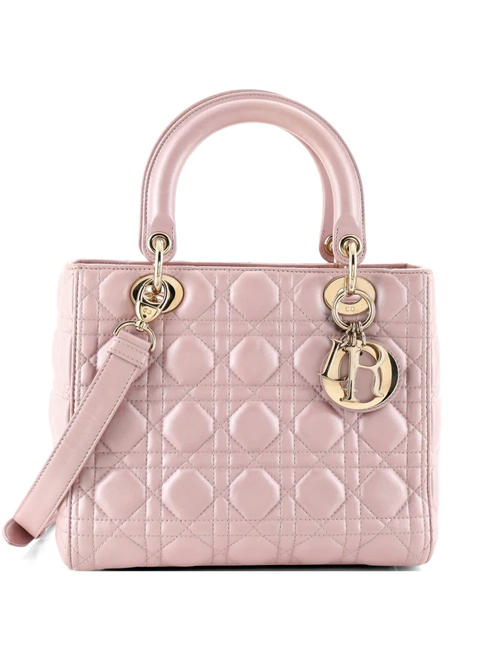 Christian Dior Pre-Owned Lady Dior Bag Cannage Quilt Lambskin Medium satchel - Rosa