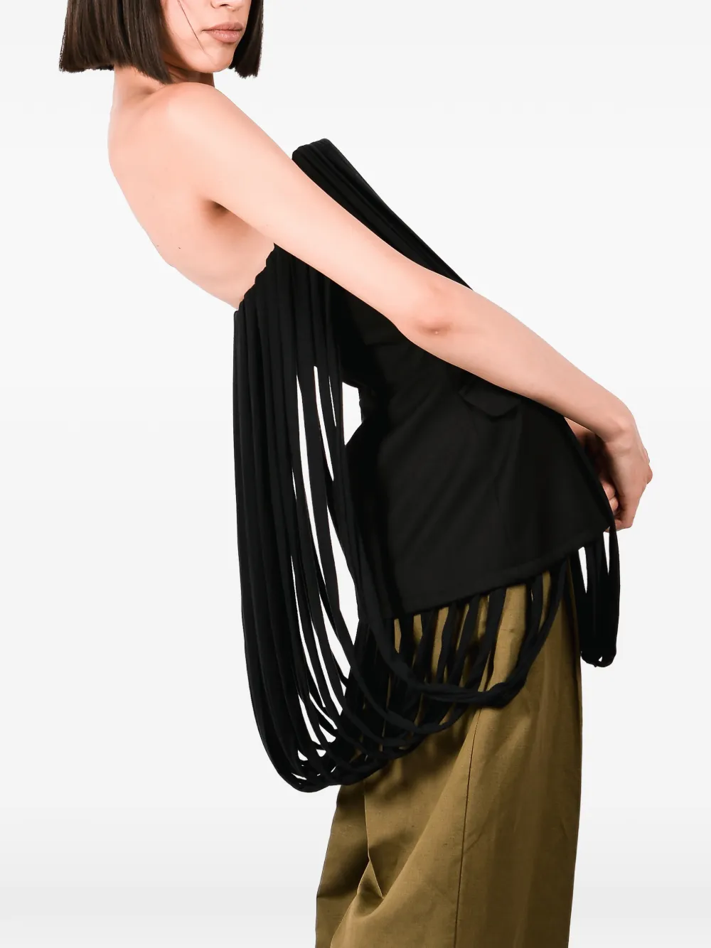 Ioana Ciolacu Strapless korset met franje Zwart