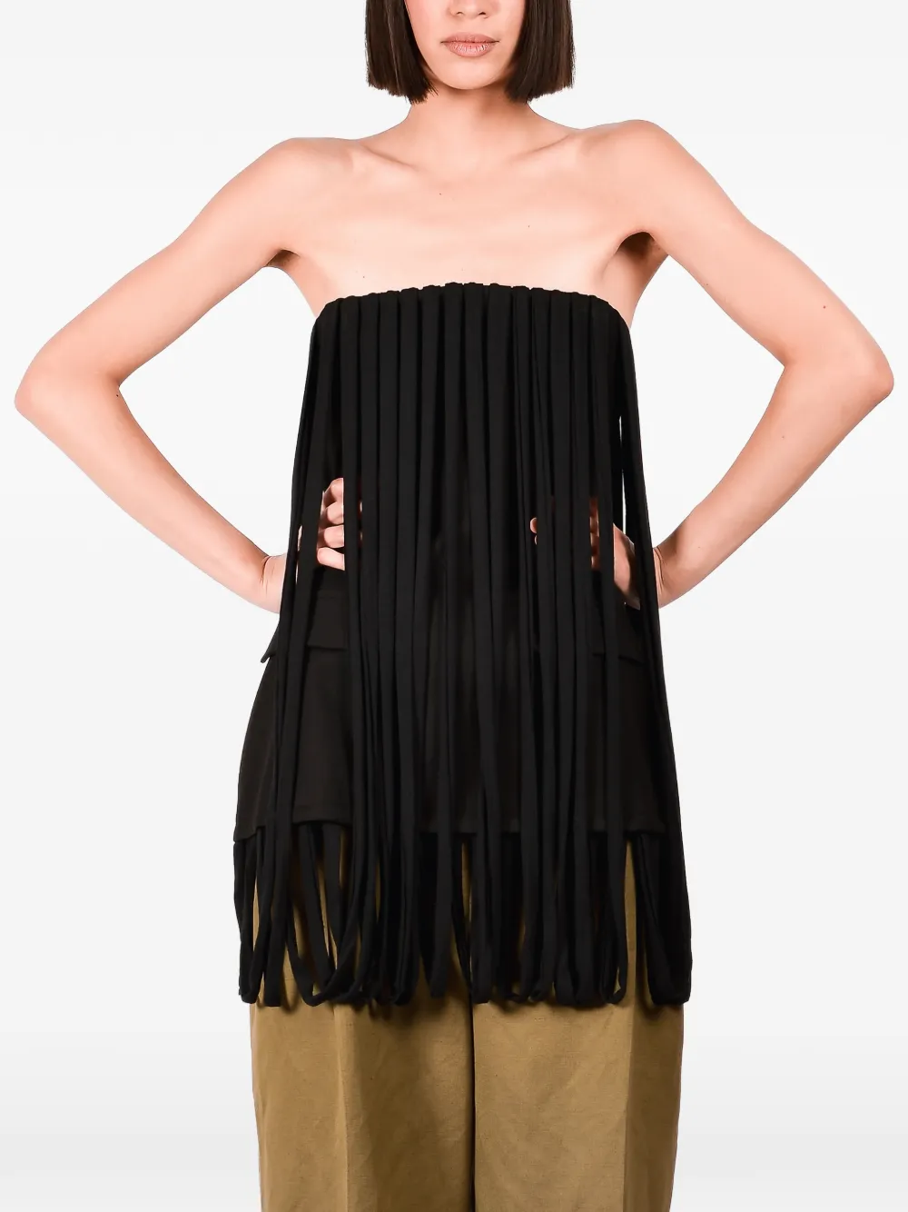 Ioana Ciolacu Strapless korset met franje Zwart