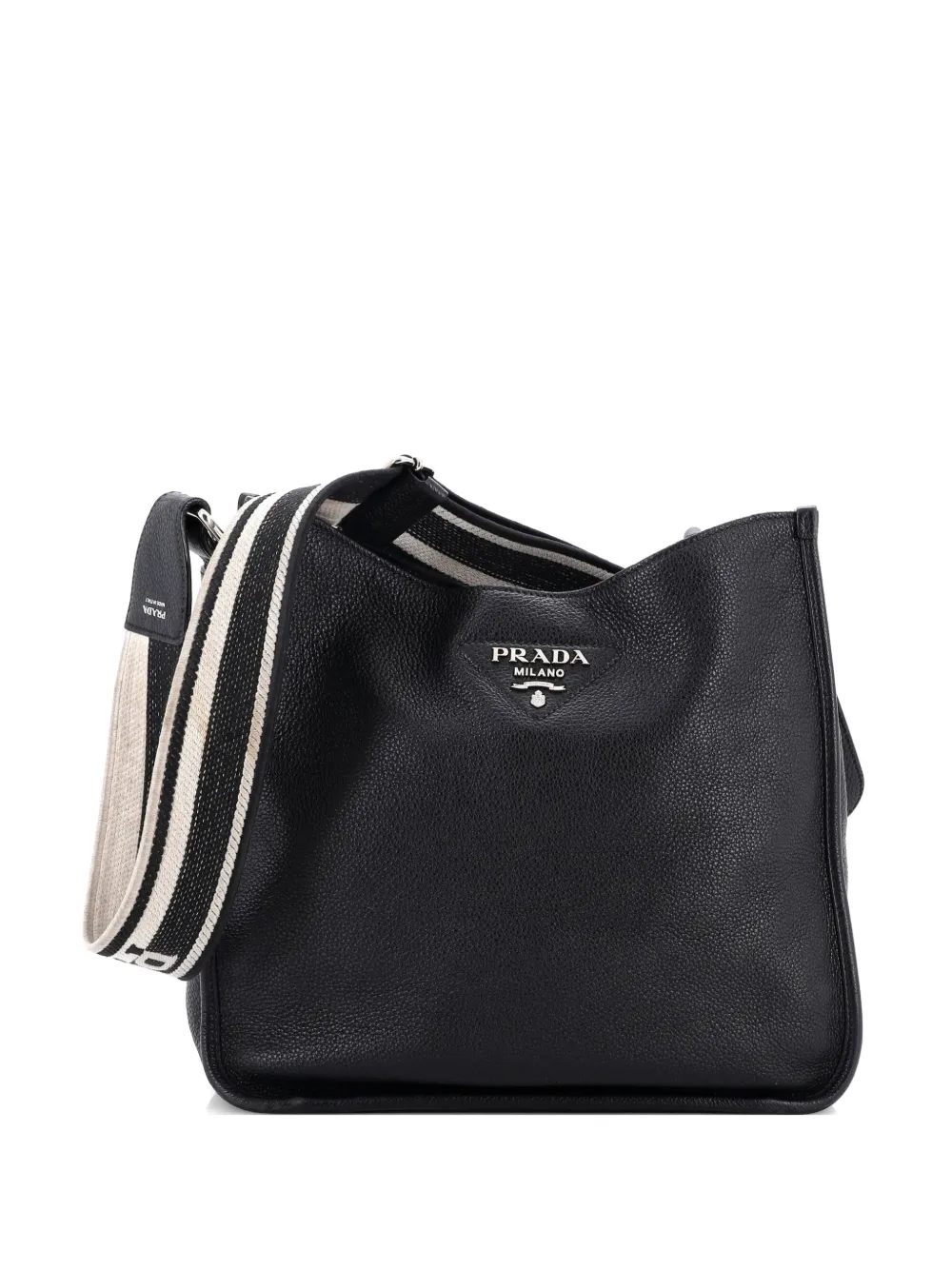 Prada Pre-Owned Logo Strap Leather Medium hobo bag - Nero