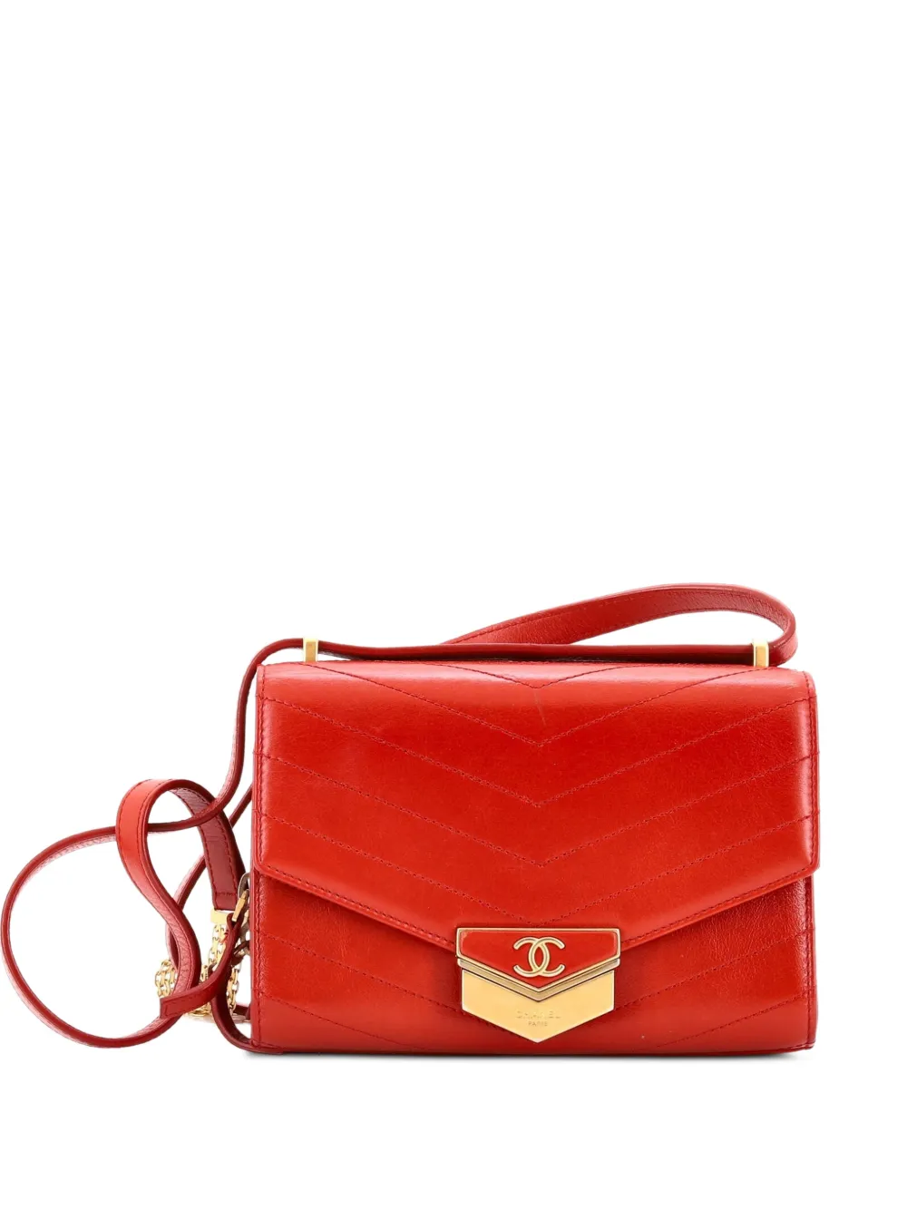 CHANEL Pre-Owned Medal Envelope Flap Bag Chevron Calfskin Small crossbody bag - Rosso
