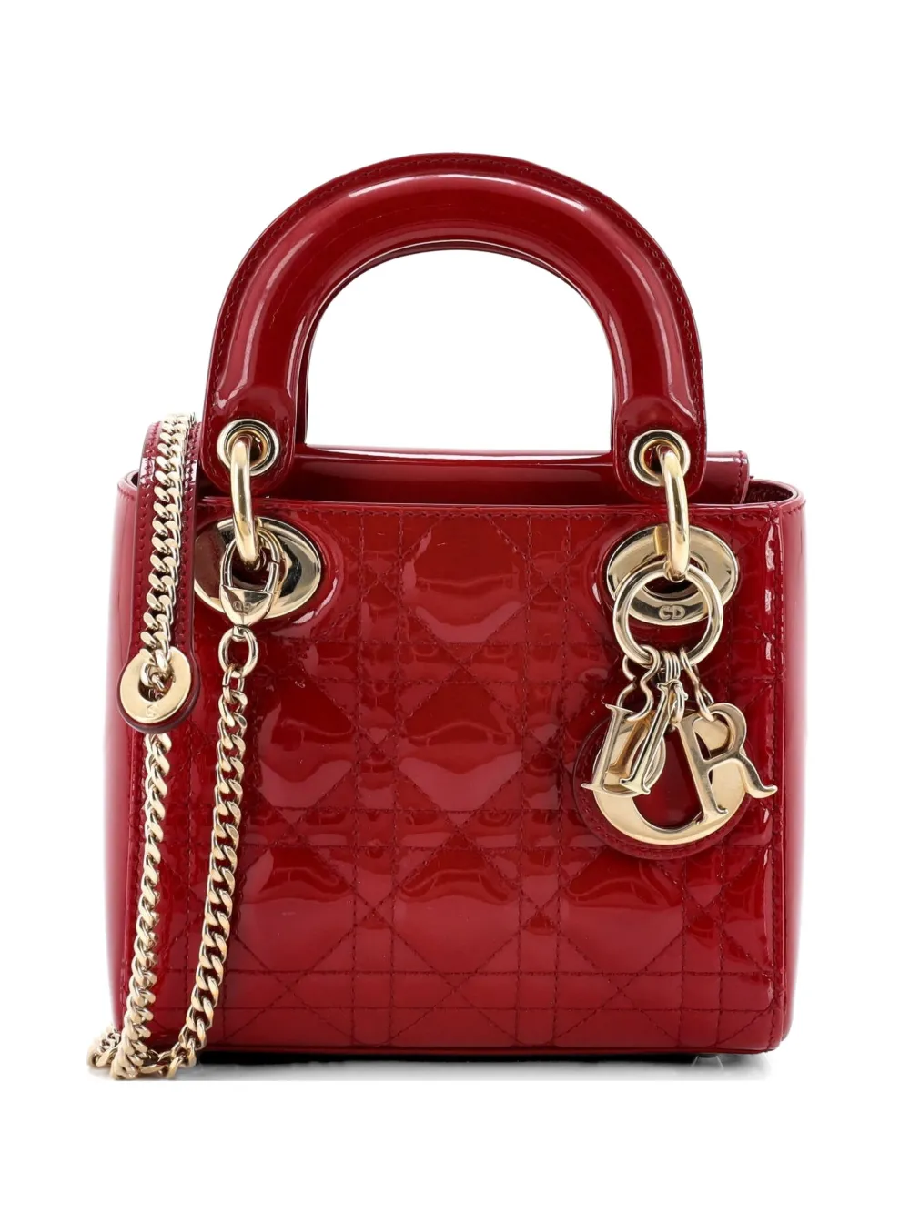 Christian Dior Pre-Owned Lady Dior Chain Bag Cannage Quilt Patent Mini satchel - Rosso