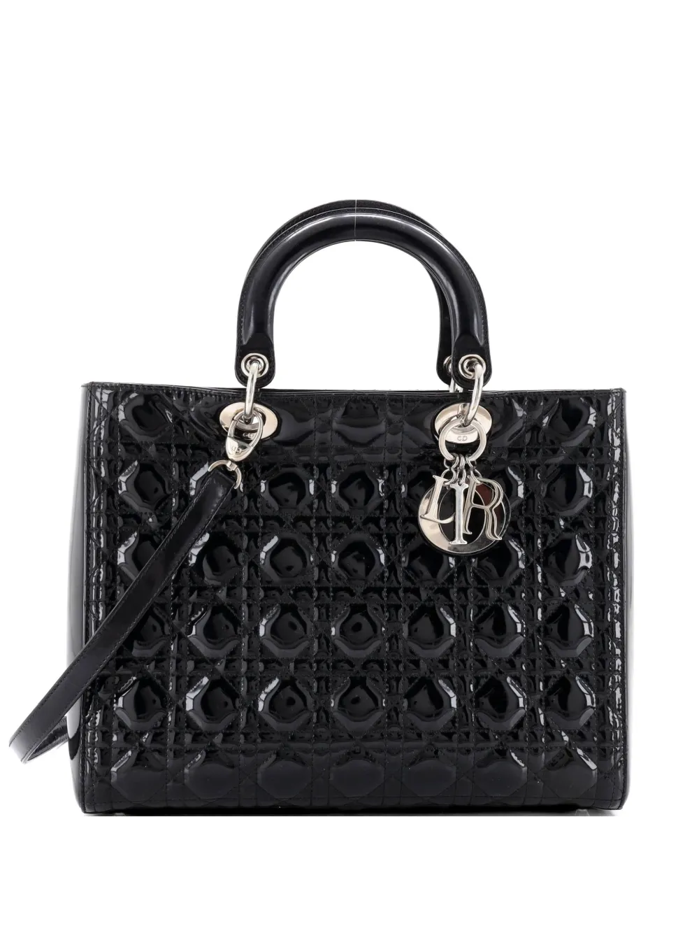 Christian Dior Pre-Owned Lady Dior Bag Cannage Quilt Patent Large satchel - Nero