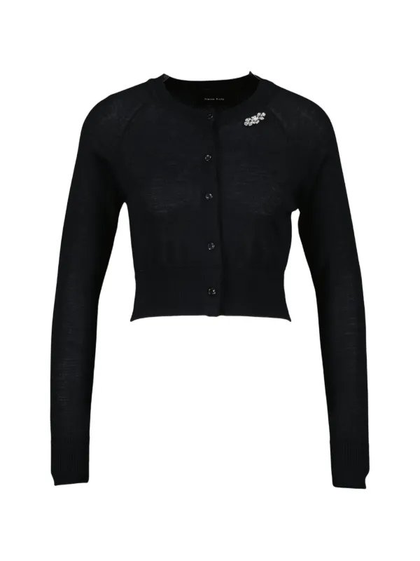 Simone Rocha Embellished Cropped Wool Cardigan in Black