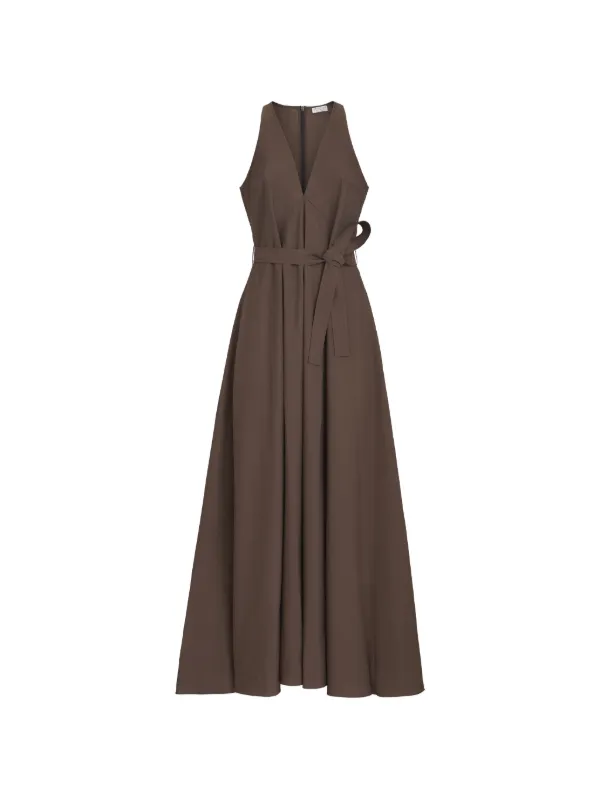 Brunello Cucinelli Techno Cotton Poplin Belted Dress in Brown